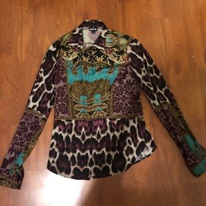 Just Cavalli Women’s Button Up Silk Shirt Sz 38